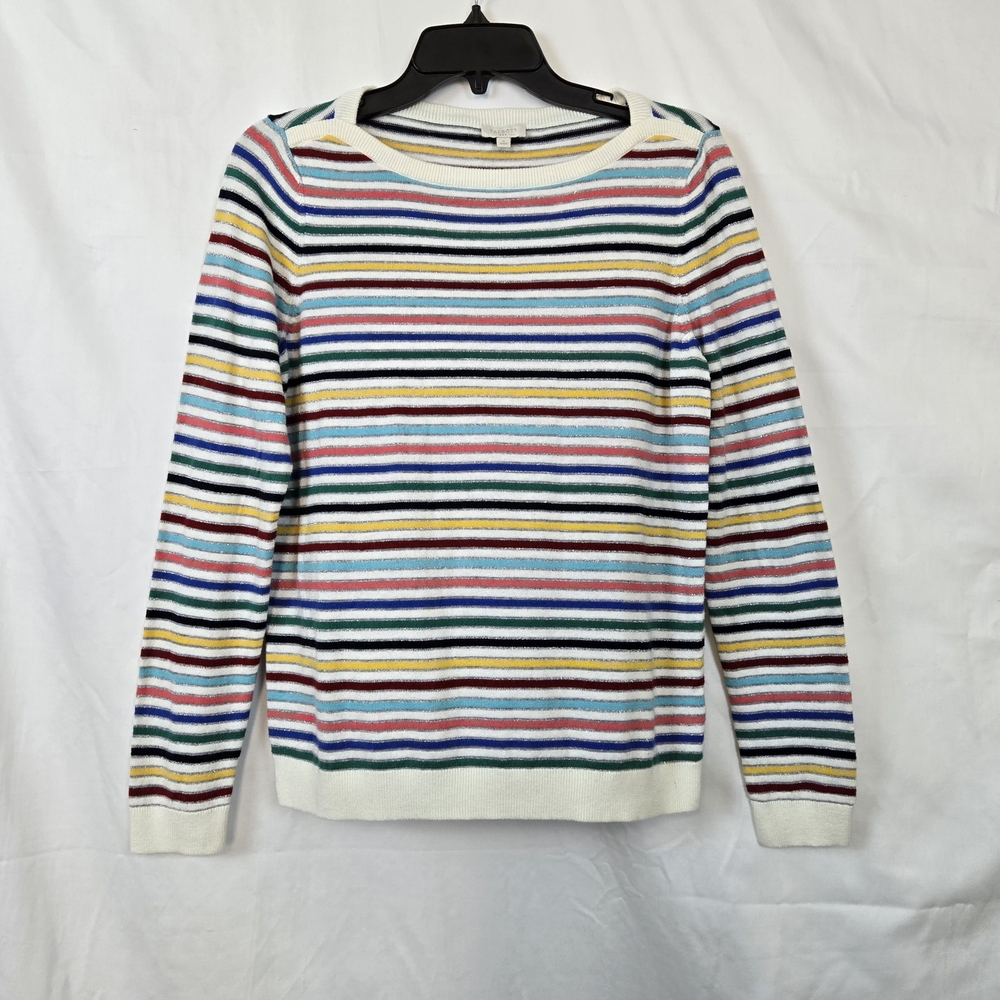 Talbots Women's Ivory Colorful Metallic Striped Long Sleeve Preppy Sweater Small